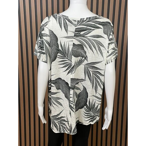 Tahari Women's 1X White Blouse Linen Top Tropical Leaf Beach Vacation Summer - Picture 2 of 7